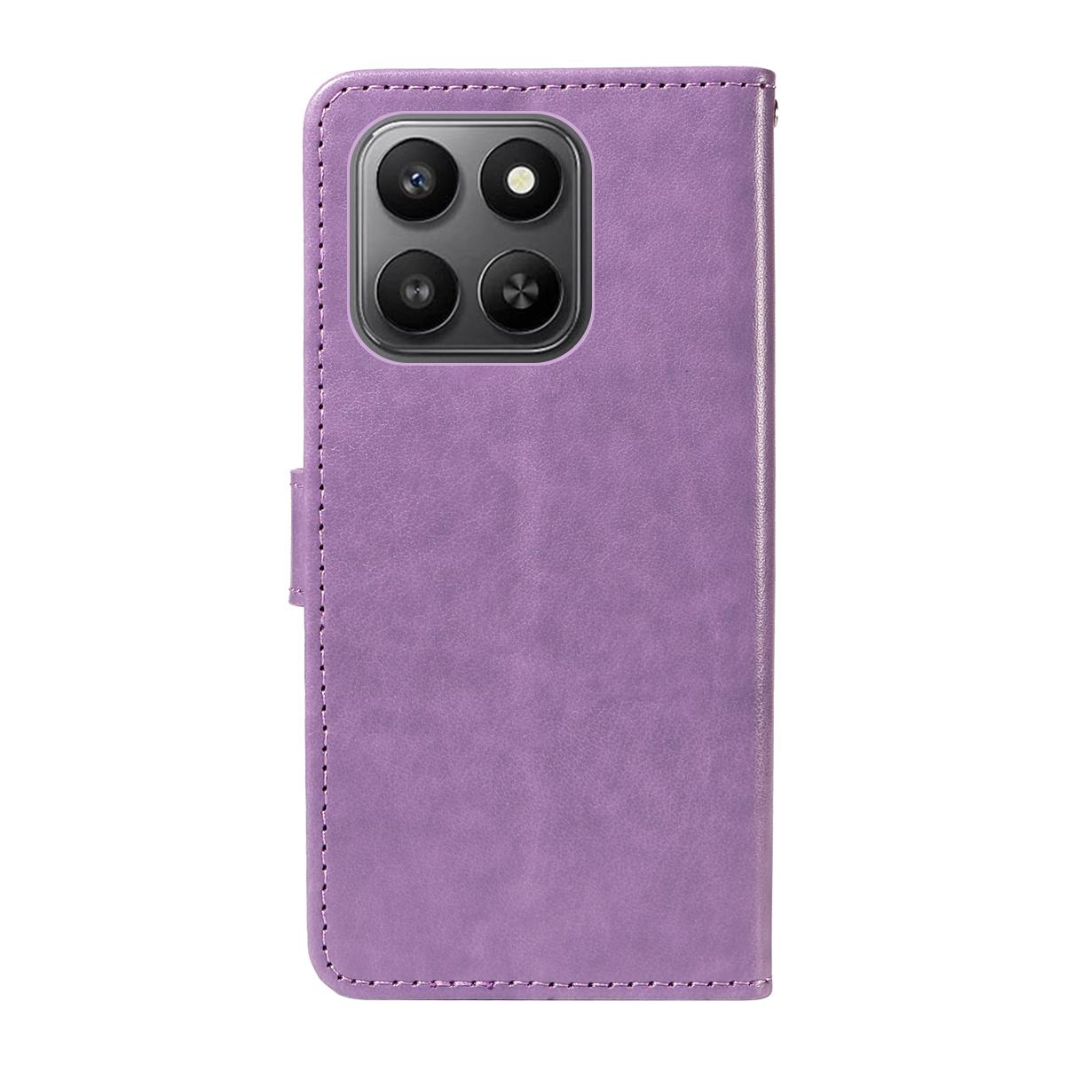 For Honor 400 Smart 5G Cat and Bee Embossed Flip Leather Phone Case Wallet Cover with Card Slots Cash Pocket Magnetic Stand Protective Shockproof TPU PU Leather Case with Wrist Strap