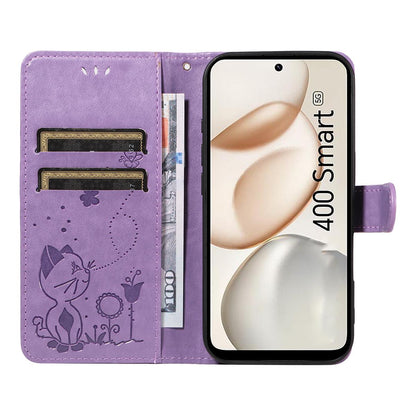 For Honor 400 Smart 5G Cat and Bee Embossed Flip Leather Phone Case Wallet Cover with Card Slots Cash Pocket Magnetic Stand Protective Shockproof TPU PU Leather Case with Wrist Strap