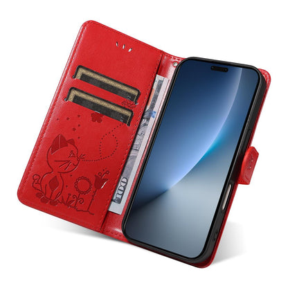 For Honor Magic8 Pro Cat and Bee Embossed Flip Leather Phone Case Wallet Cover with Card Slots Cash Pocket Magnetic Stand Protective Shockproof TPU PU Leather Case with Wrist Strap