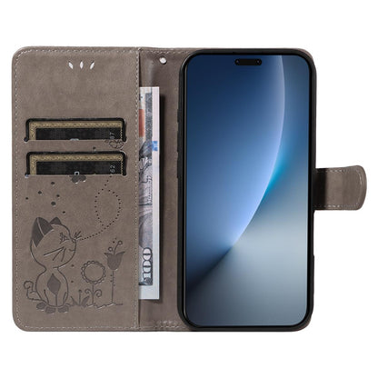 For Honor Magic8 Pro Cat and Bee Embossed Flip Leather Phone Case Wallet Cover with Card Slots Cash Pocket Magnetic Stand Protective Shockproof TPU PU Leather Case with Wrist Strap