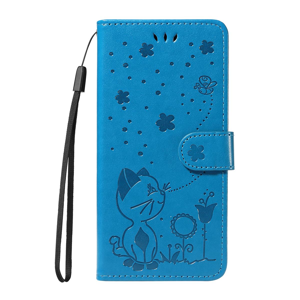 For Honor Magic8 Pro Cat and Bee Embossed Flip Leather Phone Case Wallet Cover with Card Slots Cash Pocket Magnetic Stand Protective Shockproof TPU PU Leather Case with Wrist Strap