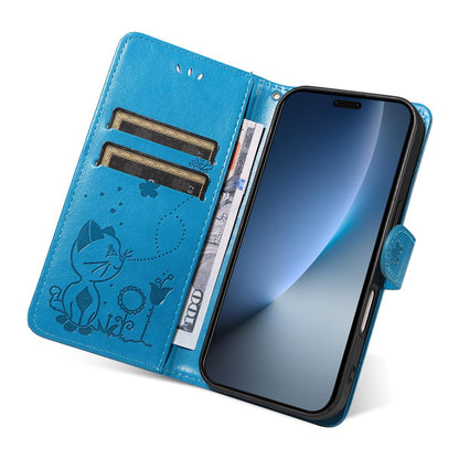 For Honor Magic8 Pro Cat and Bee Embossed Flip Leather Phone Case Wallet Cover with Card Slots Cash Pocket Magnetic Stand Protective Shockproof TPU PU Leather Case with Wrist Strap
