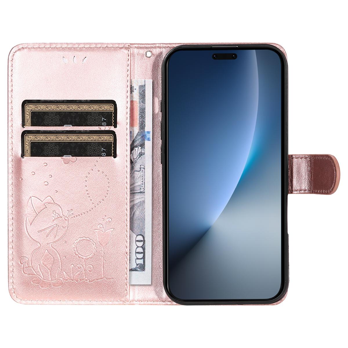 For Honor Magic8 Pro Cat and Bee Embossed Flip Leather Phone Case Wallet Cover with Card Slots Cash Pocket Magnetic Stand Protective Shockproof TPU PU Leather Case with Wrist Strap
