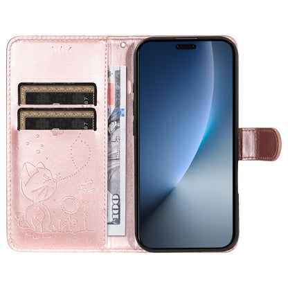 For Honor Magic8 Pro Cat and Bee Embossed Flip Leather Phone Case Wallet Cover with Card Slots Cash Pocket Magnetic Stand Protective Shockproof TPU PU Leather Case with Wrist Strap