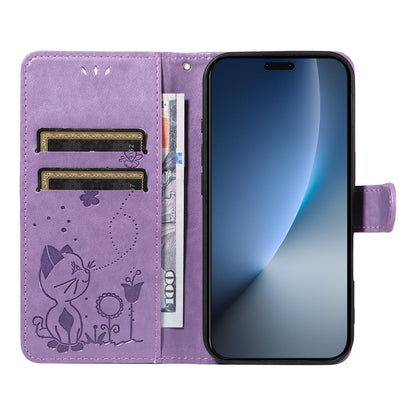For Honor Magic8 Pro Cat and Bee Embossed Flip Leather Phone Case Wallet Cover with Card Slots Cash Pocket Magnetic Stand Protective Shockproof TPU PU Leather Case with Wrist Strap