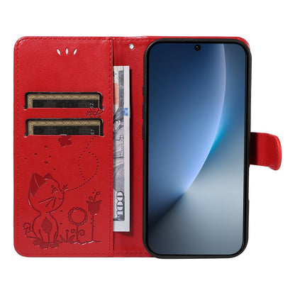 For Honor Magic8 Cat and Bee Embossed Flip Leather Phone Case Wallet Cover with Card Slots Cash Pocket Magnetic Stand Protective Shockproof TPU PU Leather Case with Wrist Strap