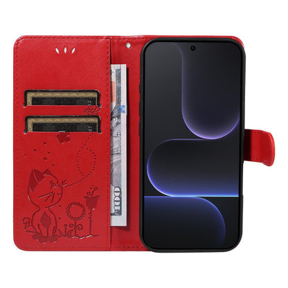 For Honor 500 Pro 155.8mm Cat and Bee Embossed Flip Leather Phone Case Wallet Cover with Card Slots Cash Pocket Magnetic Stand Protective Shockproof TPU PU Leather Case with Wrist Strap