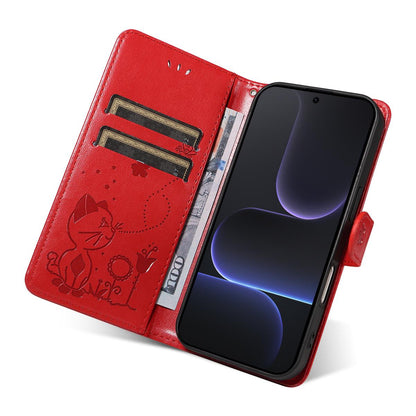 For Honor 500 Pro 155.8mm Cat and Bee Embossed Flip Leather Phone Case Wallet Cover with Card Slots Cash Pocket Magnetic Stand Protective Shockproof TPU PU Leather Case with Wrist Strap