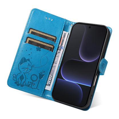 For Honor 500 Pro 155.8mm Cat and Bee Embossed Flip Leather Phone Case Wallet Cover with Card Slots Cash Pocket Magnetic Stand Protective Shockproof TPU PU Leather Case with Wrist Strap