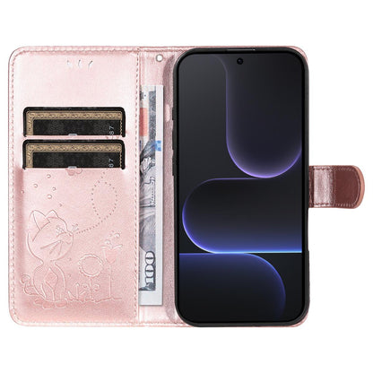 For Honor 500 Pro 155.8mm Cat and Bee Embossed Flip Leather Phone Case Wallet Cover with Card Slots Cash Pocket Magnetic Stand Protective Shockproof TPU PU Leather Case with Wrist Strap