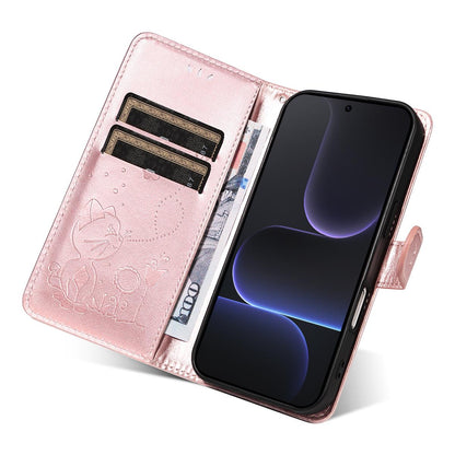 For Honor 500 Pro 155.8mm Cat and Bee Embossed Flip Leather Phone Case Wallet Cover with Card Slots Cash Pocket Magnetic Stand Protective Shockproof TPU PU Leather Case with Wrist Strap