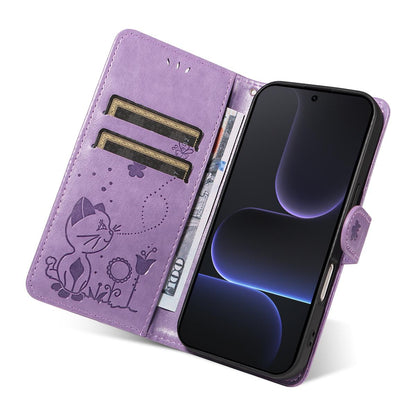 For Honor 500 Pro 155.8mm Cat and Bee Embossed Flip Leather Phone Case Wallet Cover with Card Slots Cash Pocket Magnetic Stand Protective Shockproof TPU PU Leather Case with Wrist Strap