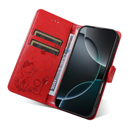 For Honor X8d 4G Cat and Bee Embossed Flip Leather Phone Case Wallet Cover with Card Slots Cash Pocket Magnetic Stand Protective Shockproof TPU PU Leather Case with Wrist Strap