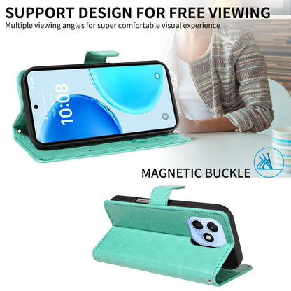 For Honor X8d 4G Cat and Bee Embossed Flip Leather Phone Case Wallet Cover with Card Slots Cash Pocket Magnetic Stand Protective Shockproof TPU PU Leather Case with Wrist Strap
