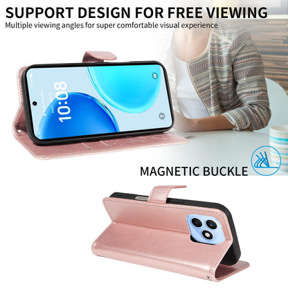 For Honor X8d 4G Cat and Bee Embossed Flip Leather Phone Case Wallet Cover with Card Slots Cash Pocket Magnetic Stand Protective Shockproof TPU PU Leather Case with Wrist Strap