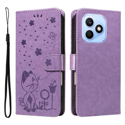 For Honor X8d 4G Cat and Bee Embossed Flip Leather Phone Case Wallet Cover with Card Slots Cash Pocket Magnetic Stand Protective Shockproof TPU PU Leather Case with Wrist Strap