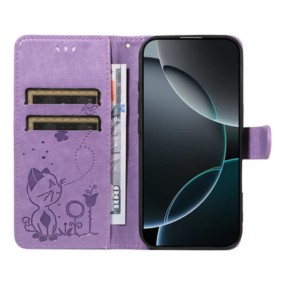 For Honor X8d 4G Cat and Bee Embossed Flip Leather Phone Case Wallet Cover with Card Slots Cash Pocket Magnetic Stand Protective Shockproof TPU PU Leather Case with Wrist Strap