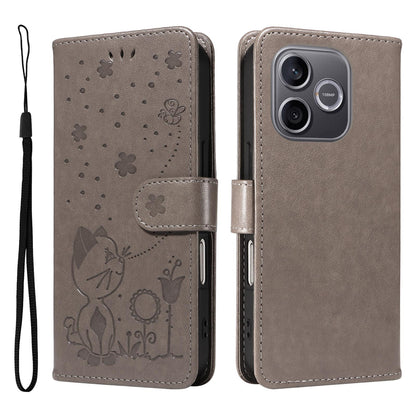 For Honor 600 Lite Cat and Bee Embossed Flip Leather Phone Case Wallet Cover with Card Slots Cash Pocket Magnetic Stand Protective Shockproof TPU PU Leather Case with Wrist Strap