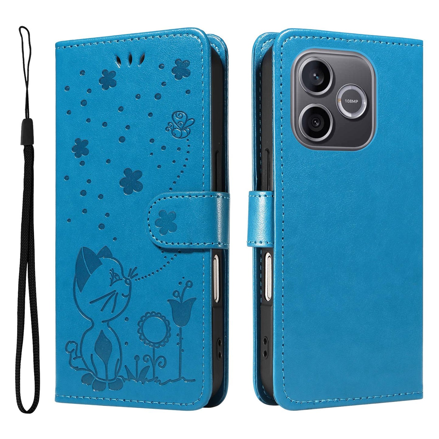 For Honor 600 Lite Cat and Bee Embossed Flip Leather Phone Case Wallet Cover with Card Slots Cash Pocket Magnetic Stand Protective Shockproof TPU PU Leather Case with Wrist Strap
