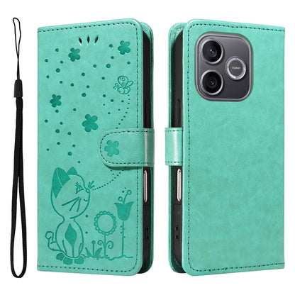 For Honor 600 Lite Cat and Bee Embossed Flip Leather Phone Case Wallet Cover with Card Slots Cash Pocket Magnetic Stand Protective Shockproof TPU PU Leather Case with Wrist Strap