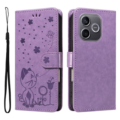 For Honor 600 Lite Cat and Bee Embossed Flip Leather Phone Case Wallet Cover with Card Slots Cash Pocket Magnetic Stand Protective Shockproof TPU PU Leather Case with Wrist Strap