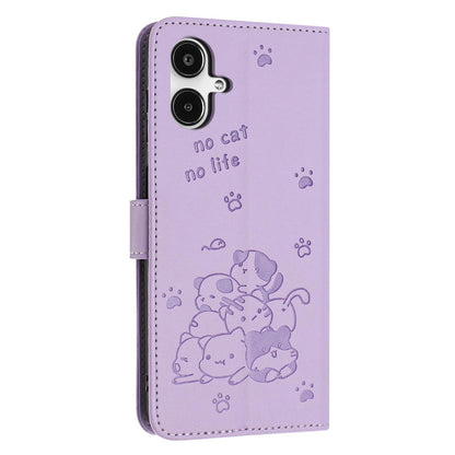 Samsung Galaxy A25 5G Japan Embossed Kitten PU Leather Wallet Case with Card Slots, Cash Pocket, Kickstand Function, Wrist Lanyard Strap, Full Protective TPU Flip Cover