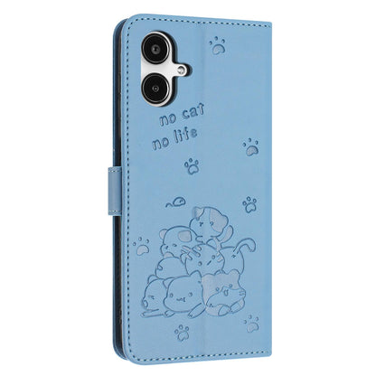 Samsung Galaxy A25 5G Japan Embossed Kitten PU Leather Wallet Case with Card Slots, Cash Pocket, Kickstand Function, Wrist Lanyard Strap, Full Protective TPU Flip Cover