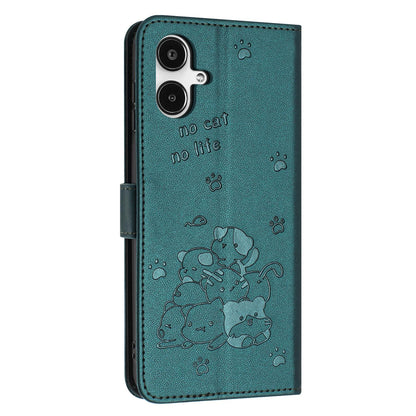 Samsung Galaxy A25 5G Japan Embossed Kitten PU Leather Wallet Case with Card Slots, Cash Pocket, Kickstand Function, Wrist Lanyard Strap, Full Protective TPU Flip Cover