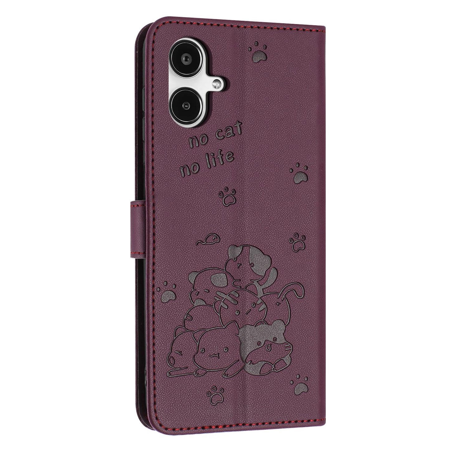 Samsung Galaxy A25 5G Japan Embossed Kitten PU Leather Wallet Case with Card Slots, Cash Pocket, Kickstand Function, Wrist Lanyard Strap, Full Protective TPU Flip Cover