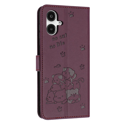 Samsung Galaxy A25 5G Japan Embossed Kitten PU Leather Wallet Case with Card Slots, Cash Pocket, Kickstand Function, Wrist Lanyard Strap, Full Protective TPU Flip Cover