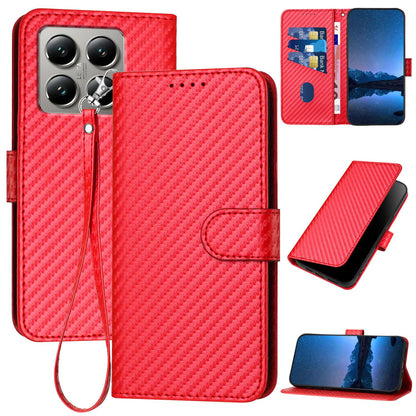 Xiaomi 15T Pro 5G Carbon Fiber Buckle Leather Phone Case with Lanyard, PU Leather TPU Wallet Cover with Card Slot, Cash Compartment, Stand Function & Scratch Protection
