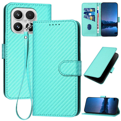 Xiaomi 17 Carbon Fiber Buckle Leather Phone Case with Lanyard, PU Leather TPU Wallet Cover with Card Slot, Cash Compartment, Stand Function & Scratch Protection