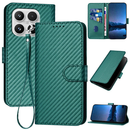Xiaomi 17 Carbon Fiber Buckle Leather Phone Case with Lanyard, PU Leather TPU Wallet Cover with Card Slot, Cash Compartment, Stand Function & Scratch Protection