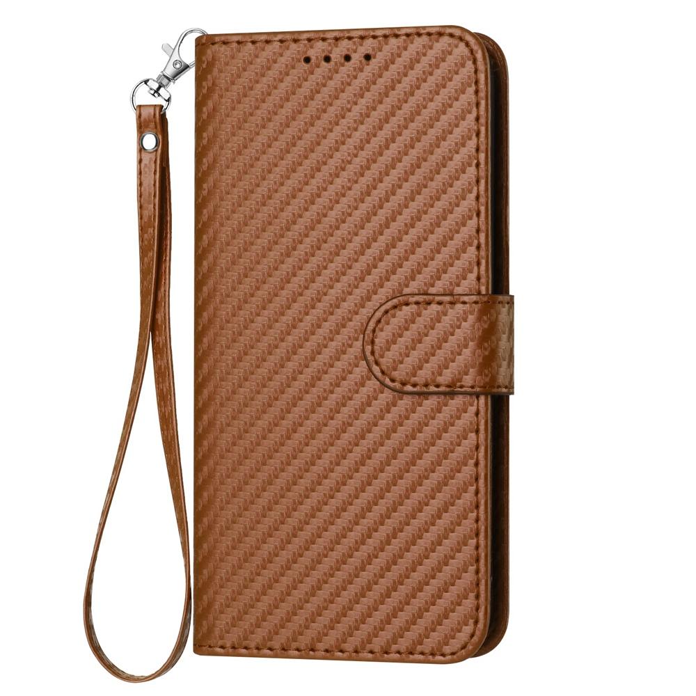 Xiaomi 17 Pro Carbon Fiber Buckle Leather Phone Case with Lanyard, PU Leather TPU Wallet Cover with Card Slot, Cash Compartment, Stand Function & Scratch Protection