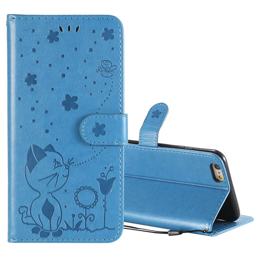 For Apple iPhone 6 Plus Cat and Bee Embossed Flip Leather Phone Case Wallet Cover with Card Slots Cash Pocket Magnetic Stand Protective Shockproof TPU PU Leather Case with Wrist Strap