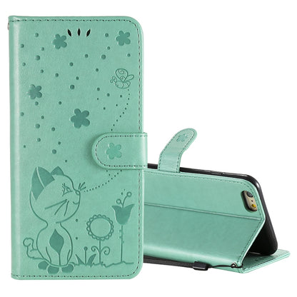 For Apple iPhone 6 Plus Cat and Bee Embossed Flip Leather Phone Case Wallet Cover with Card Slots Cash Pocket Magnetic Stand Protective Shockproof TPU PU Leather Case with Wrist Strap