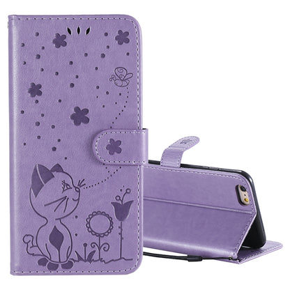 For Apple iPhone 6 Plus Cat and Bee Embossed Flip Leather Phone Case Wallet Cover with Card Slots Cash Pocket Magnetic Stand Protective Shockproof TPU PU Leather Case with Wrist Strap