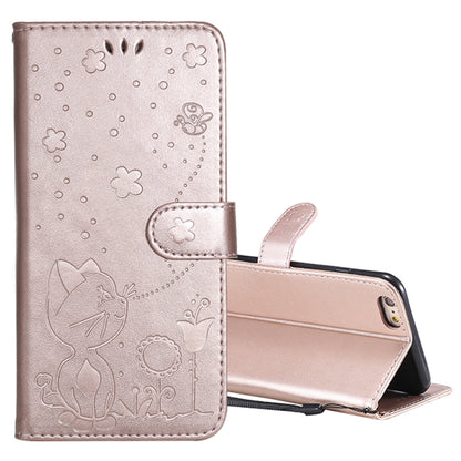 For Apple iPhone 6 Plus Cat and Bee Embossed Flip Leather Phone Case Wallet Cover with Card Slots Cash Pocket Magnetic Stand Protective Shockproof TPU PU Leather Case with Wrist Strap