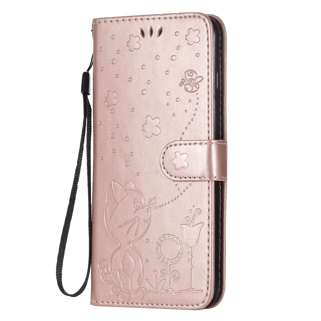 For Apple iPhone 6 Plus Cat and Bee Embossed Flip Leather Phone Case Wallet Cover with Card Slots Cash Pocket Magnetic Stand Protective Shockproof TPU PU Leather Case with Wrist Strap