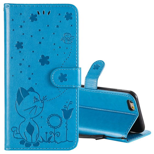 For Apple iPhone 6 Cat and Bee Embossed Flip Leather Phone Case Wallet Cover with Card Slots Cash Pocket Magnetic Stand Protective Shockproof TPU PU Leather Case with Wrist Strap