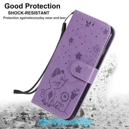 For Apple iPhone 6 Cat and Bee Embossed Flip Leather Phone Case Wallet Cover with Card Slots Cash Pocket Magnetic Stand Protective Shockproof TPU PU Leather Case with Wrist Strap