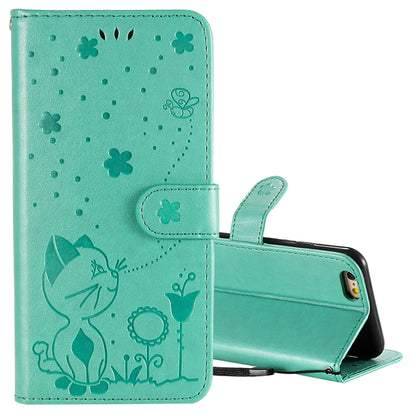 For Apple iPhone 6 Cat and Bee Embossed Flip Leather Phone Case Wallet Cover with Card Slots Cash Pocket Magnetic Stand Protective Shockproof TPU PU Leather Case with Wrist Strap