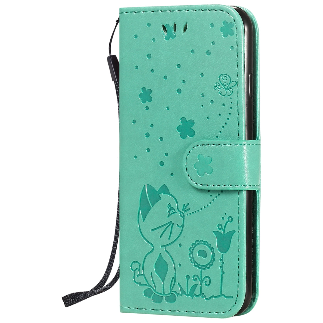 For Apple iPhone 6 Cat and Bee Embossed Flip Leather Phone Case Wallet Cover with Card Slots Cash Pocket Magnetic Stand Protective Shockproof TPU PU Leather Case with Wrist Strap