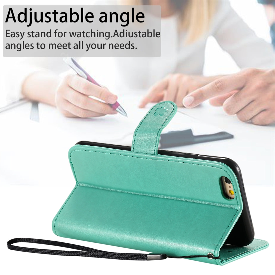 For Apple iPhone 6 Cat and Bee Embossed Flip Leather Phone Case Wallet Cover with Card Slots Cash Pocket Magnetic Stand Protective Shockproof TPU PU Leather Case with Wrist Strap