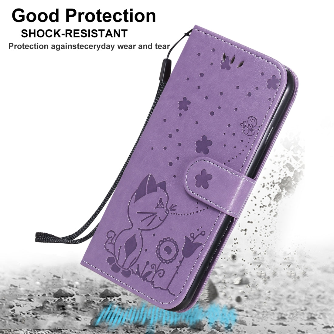 For Apple iPhone 6 Cat and Bee Embossed Flip Leather Phone Case Wallet Cover with Card Slots Cash Pocket Magnetic Stand Protective Shockproof TPU PU Leather Case with Wrist Strap
