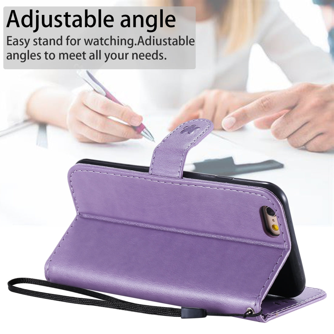 For Apple iPhone 6 Cat and Bee Embossed Flip Leather Phone Case Wallet Cover with Card Slots Cash Pocket Magnetic Stand Protective Shockproof TPU PU Leather Case with Wrist Strap