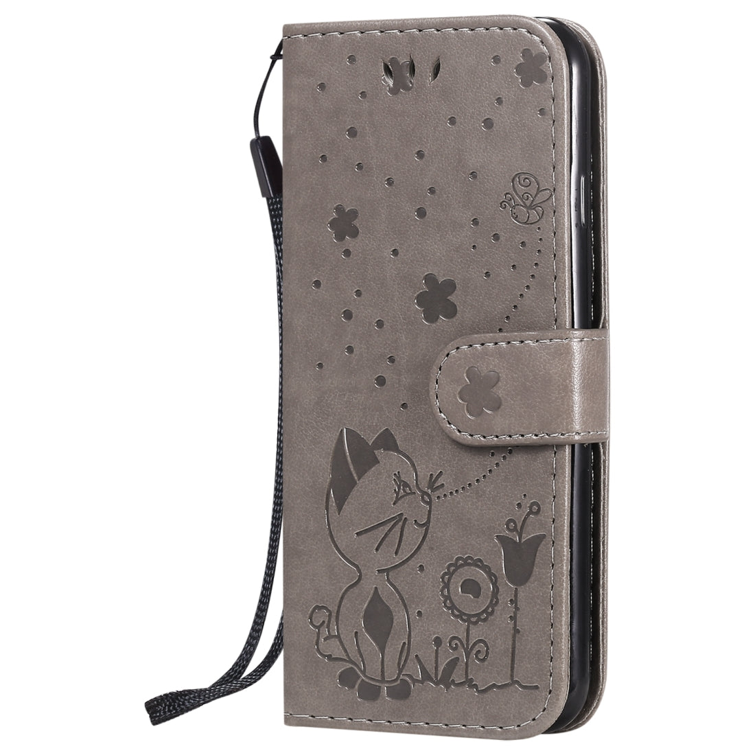 For Apple iPhone 6 Cat and Bee Embossed Flip Leather Phone Case Wallet Cover with Card Slots Cash Pocket Magnetic Stand Protective Shockproof TPU PU Leather Case with Wrist Strap