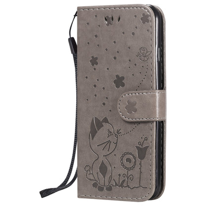 For Apple iPhone 6 Cat and Bee Embossed Flip Leather Phone Case Wallet Cover with Card Slots Cash Pocket Magnetic Stand Protective Shockproof TPU PU Leather Case with Wrist Strap