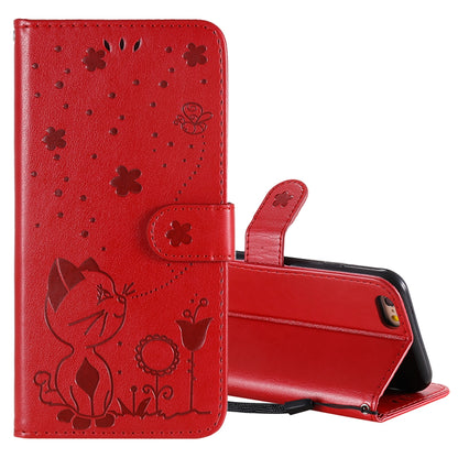 For Apple iPhone 6 Cat and Bee Embossed Flip Leather Phone Case Wallet Cover with Card Slots Cash Pocket Magnetic Stand Protective Shockproof TPU PU Leather Case with Wrist Strap