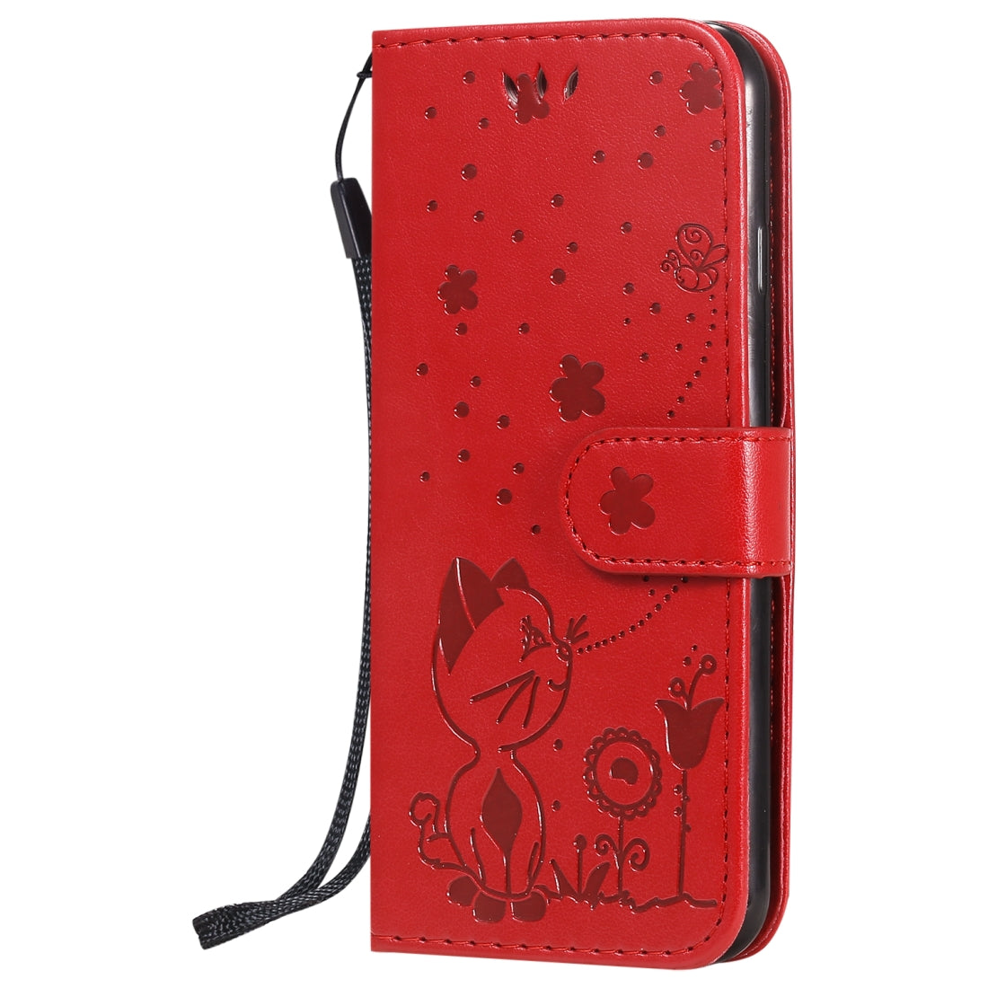 For Apple iPhone 6 Cat and Bee Embossed Flip Leather Phone Case Wallet Cover with Card Slots Cash Pocket Magnetic Stand Protective Shockproof TPU PU Leather Case with Wrist Strap